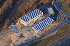 Centre Maximilien II avec chantier de construction pour DM et Sport Fink à le quartier Maximiliansau in Wörth am Rhein dans le département Rhénanie-Palatinat, Allemagne hors des airs