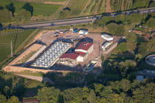 Chantier de construction de la centrale géothermique de la centrale de cogénération Géothermie sur l'A65 à Insheim dans le département Rhénanie-Palatinat, Allemagne depuis l'avion