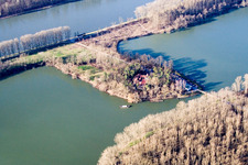 Vue aérienne de Linkenheim, île de Rott à Linkenheim-Hochstetten dans le département Bade-Wurtemberg, Allemagne