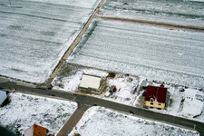 Vue aérienne de Nouvelle zone de développement NE en hiver avec de la neige à le quartier Schaidt in Wörth am Rhein dans le département Rhénanie-Palatinat, Allemagne