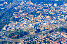 Vue aérienne de Nouveau quartier entre B10 et Stuttgarter Straße au Citypark à le quartier Südstadt in Karlsruhe dans le département Bade-Wurtemberg, Allemagne