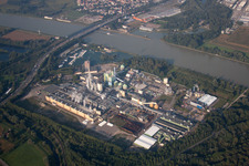 Photographie aérienne de Maxau, usine de papier Stora Enso à le quartier Knielingen in Karlsruhe dans le département Bade-Wurtemberg, Allemagne