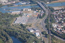 Vue aérienne de Centre Maximiliens 2 à le quartier Maximiliansau in Wörth am Rhein dans le département Rhénanie-Palatinat, Allemagne