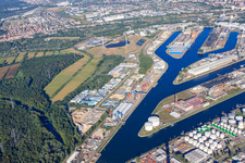 Vue aérienne de Ports rhénans de Karlsruhe à le quartier Mühlburg in Karlsruhe dans le département Bade-Wurtemberg, Allemagne