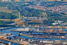 Vue aérienne de PHOS Design en acier inoxydable et Salzgitter Mannesmann Stahlservice GmbH An der Werftstr à le quartier Mühlburg in Karlsruhe dans le département Bade-Wurtemberg, Allemagne