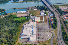 Vue aérienne de Centre Maximilien 1 à le quartier Maximiliansau in Wörth am Rhein dans le département Rhénanie-Palatinat, Allemagne