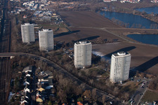 Vue aérienne de Oggersheim, immeubles de grande hauteur sur la Froschlache à le quartier Friesenheim in Ludwigshafen am Rhein dans le département Rhénanie-Palatinat, Allemagne