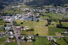Vue aérienne de Le lancement de Simon à Coromandel dans le département Waïkato, Nouvelle-Zélande