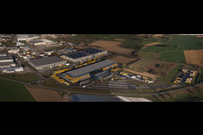 Vue aérienne de Panorama - Perspective des entrepôts et du bâtiment d'expédition de Dachser GmbH & Co.KG à Malsch dans le département Bade-Wurtemberg, Allemagne