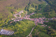 Vue aérienne de Lieu dans la forêt du Palatinat vu du nord à Schwanheim dans le département Rhénanie-Palatinat, Allemagne