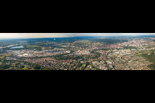 Photographie aérienne de Du sud-ouest à le quartier Mühlburg in Karlsruhe dans le département Bade-Wurtemberg, Allemagne