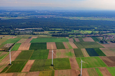 Vue aérienne de Parc éolien vu du nord à Rülzheim dans le département Rhénanie-Palatinat, Allemagne