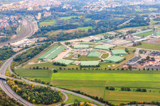 DeCA CDC et DLA Germersheim, dépôt de l'armée américaine à Lingenfeld dans le département Rhénanie-Palatinat, Allemagne depuis l'avion