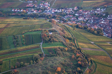 Vue aérienne de Paysage viticole des régions viticoles avec la chapelle catholique "Kleine Kalmit" à Landau in der Pfalz à le quartier Ilbesheim in Ilbesheim bei Landau in der Pfalz dans le département Rhénanie-Palatinat, Allemagne