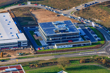 Nouveau bâtiment d'ITK Engineering GmbH à Rülzheim dans le département Rhénanie-Palatinat, Allemagne depuis l'avion