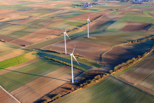 Vue oblique de Éoliennes à le quartier Offenbach in Offenbach an der Queich dans le département Rhénanie-Palatinat, Allemagne