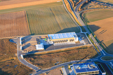 Vue aérienne de TRANSAC International Freight Forwarding Company Ltd. dans la zone industrielle de la vallée de Speyer à Rülzheim dans le département Rhénanie-Palatinat, Allemagne