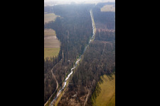 Vue aérienne de Canal Durb.-Kammb.-Wannenbach dans la forêt à le quartier Urloffen in Appenweier dans le département Bade-Wurtemberg, Allemagne