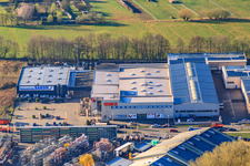 Vue aérienne de Zone commerciale Horst avec OBI à le quartier Minderslachen in Kandel dans le département Rhénanie-Palatinat, Allemagne
