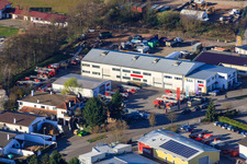 Minderlachen, zone industrielle de Horst, atelier d'échelles à plateau tournant Beitel et Stier GmbH à le quartier Minderslachen in Kandel dans le département Rhénanie-Palatinat, Allemagne depuis l'avion