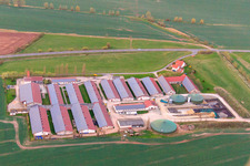 Vue aérienne de Grande entreprise agricole sur Lindnerstr à le quartier Gleicherwiesen in Römhild dans le département Thuringe, Allemagne