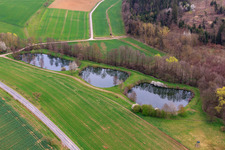 Vue aérienne de Étangs à poissons sur l'Erbach à le quartier Sondheim in Mellrichstadt dans le département Bavière, Allemagne
