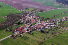 Vue aérienne de Champs agricoles et surfaces utilisables à Seidingstadt dans le département Thuringe, Allemagne