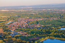 Vue aérienne de Vue du village depuis l'Epple jusqu'au Rhin depuis l'ouest à le quartier Neuburg in Neuburg am Rhein dans le département Rhénanie-Palatinat, Allemagne