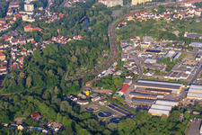 Vue aérienne de Voies ferrées et station d'épuration du Vieux-Port à Germersheim dans le département Rhénanie-Palatinat, Allemagne