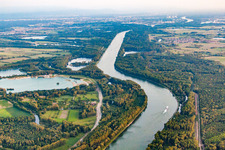 Vue aérienne de Cours du Rhin entre Dettenheim et Hördt à le quartier Liedolsheim in Dettenheim dans le département Bade-Wurtemberg, Allemagne