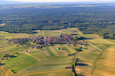 Vue du village depuis le sud, face à la forêt de Bienwald à Salmbach dans le département Bas Rhin, France