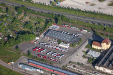 Vue aérienne de Transport local et dépôt de bus de la société de transport municipal BRG Stuttgart GmbH à le quartier Derendingen in Tübingen dans le département Bade-Wurtemberg, Allemagne