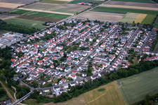 Vue des rues et des maisons des quartiers résidentiels à le quartier Bobenheim in Bobenheim-Roxheim dans le département Rhénanie-Palatinat, Allemagne d'en haut