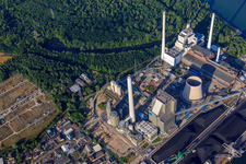 Vue oblique de Centrale électrique au charbon sur Rheinhafen à le quartier Rheinhafen in Karlsruhe dans le département Bade-Wurtemberg, Allemagne