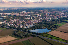 Vue aérienne de Derrière l'étang Holschen à le quartier Gartenstadt in Ludwigshafen am Rhein dans le département Rhénanie-Palatinat, Allemagne