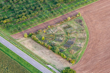 Vue aérienne de Ouvrages sur champs agricoles avec banc d'essai en bordure de champ dans le quartier d'Eckel à Kleinfischlingen dans le département Rhénanie-Palatinat, Allemagne