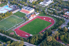 Vue aérienne de Stade Queichtal à le quartier Offenbach in Offenbach an der Queich dans le département Rhénanie-Palatinat, Allemagne
