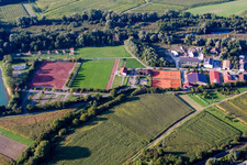 Vue aérienne de Terrains de sport à le quartier Neuburg in Neuburg am Rhein dans le département Rhénanie-Palatinat, Allemagne
