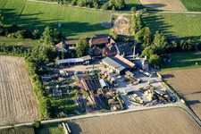 Vue aérienne de Moulin Schaidter (scierie d'Orth) à le quartier Schaidt in Wörth am Rhein dans le département Rhénanie-Palatinat, Allemagne