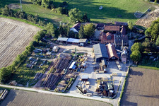 Vue aérienne de Moulin Schaidter (scierie d'Orth) à le quartier Schaidt in Wörth am Rhein dans le département Rhénanie-Palatinat, Allemagne
