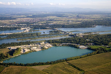 Vue aérienne de Barrage Rheinau - Gambsheim à le quartier Freistett in Rheinau dans le département Bade-Wurtemberg, Allemagne