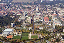 Photographie aérienne de Europahalle à le quartier Südweststadt in Karlsruhe dans le département Bade-Wurtemberg, Allemagne