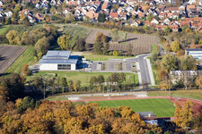Bienwaldhalle à Kandel dans le département Rhénanie-Palatinat, Allemagne depuis l'avion
