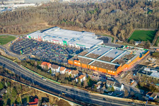 Quincaillerie Globus au Centre Maximilien à le quartier Maximiliansau in Wörth am Rhein dans le département Rhénanie-Palatinat, Allemagne vue d'en haut