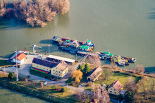 Vue aérienne de Bureau des voies navigables et de la navigation à le quartier Knielingen in Karlsruhe dans le département Bade-Wurtemberg, Allemagne