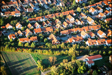Photographie aérienne de Nouveau quartier résidentiel d'un lotissement de maisons unifamiliales Kandel dans la cerisaie à Kandel dans le département Rhénanie-Palatinat, Allemagne